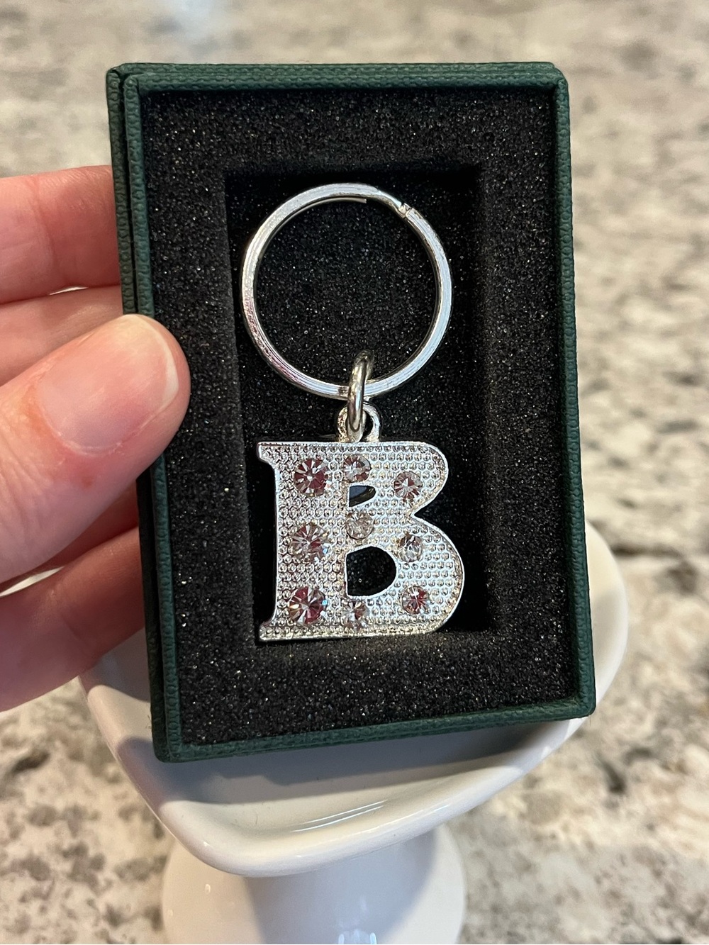 Crystal Letter B Initial Silver Keychain New